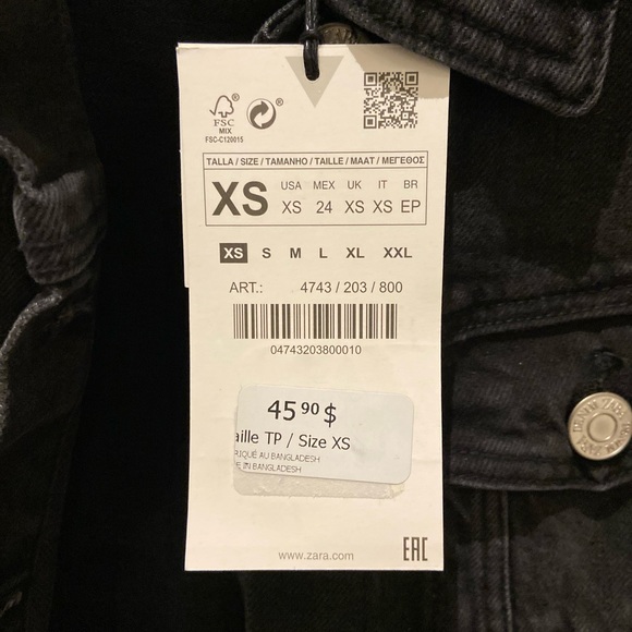 Zara black denim jacket NWT - Picture 2 of 3